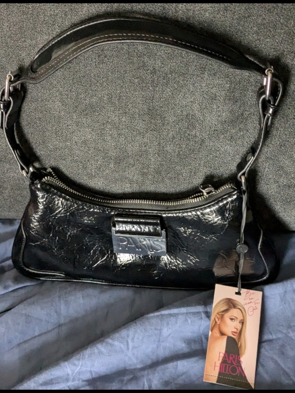 Paris Hilton Black Patent Shoulder Bag
